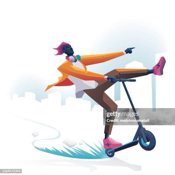 extreme polygon people scootering - scooter stock illustrations