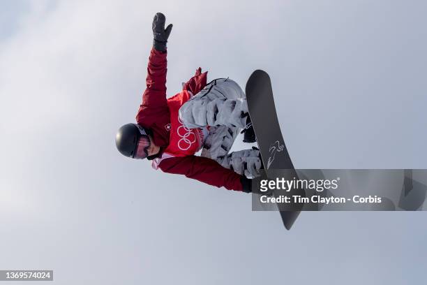 February 09: David Habluetzel of Switzerland in action in the Men's Snowboard Halfpipe Qualification at Genting Snow Park during the Winter Olympic...