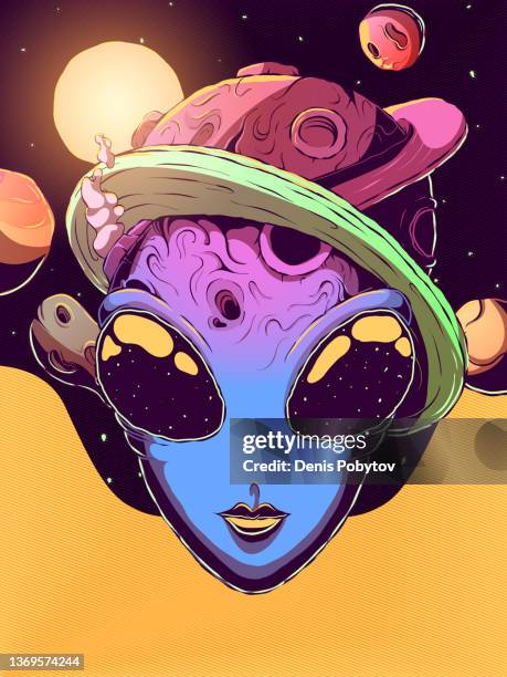 alien and outer space. - psychedelic stock illustrations