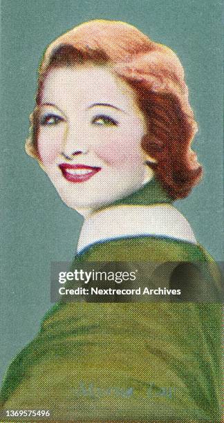 Collectible colorized tobacco card, 'Film Favourites' series, published 1934 by Godfrey Phillips Ltd Cigarettes, depicting Hollywood film and...