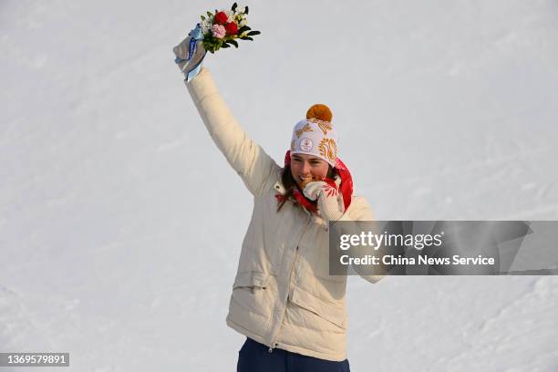 Gold medalist Petra Vlhova of Team Slovakia poses during the Women's Alpine Skiing Slalom medal ceremony on Day five of the Beijing 2022 Winter...