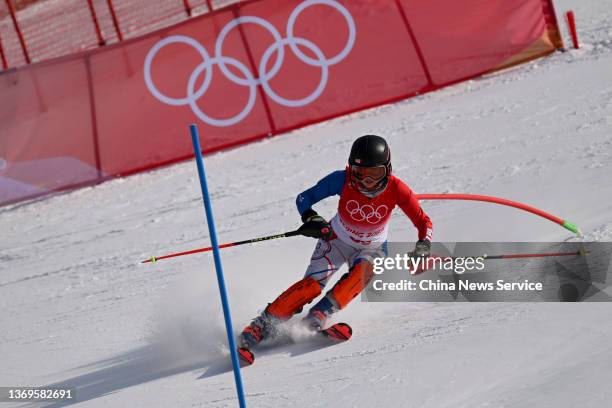 Lee Wenyi of Team Chinese Taipei competes during the Women's Alpine Skiing Slalom on Day five of the Beijing 2022 Winter Olympic Games at Yanqing...
