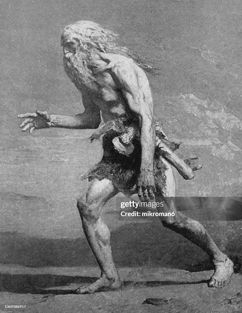 Old engraved illustration of Prehistoric man