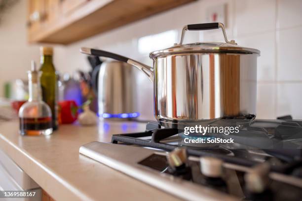 cooking on gas - home cooking pan stock pictures, royalty-free photos & images