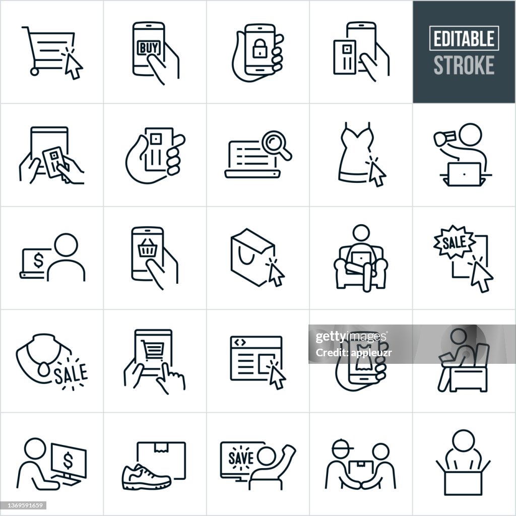 Icônes thin line d’achat en ligne - Trait modifiable