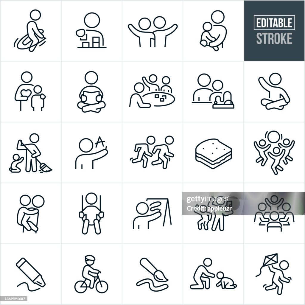 Child Care Thin Line Icons - Editable Stroke