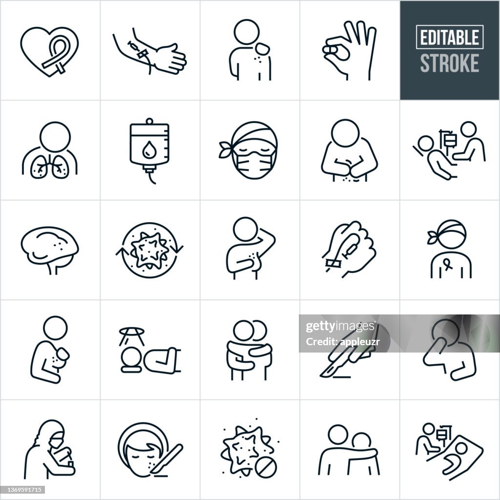 Iconos de línea delgada del cáncer - Trazo editable