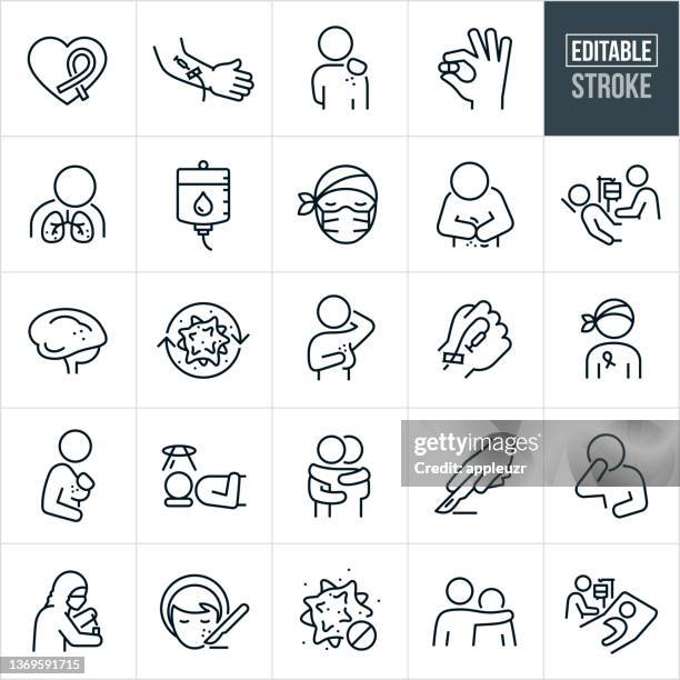 cancer thin line icons - editable stroke - cancer illness 幅插畫檔、美工圖案、卡通及圖標