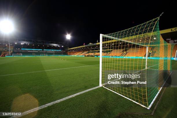 General view of the stadium ahead of the Premier League match between Norwich City and Crystal Palace at Carrow Road on February 09, 2022 in Norwich,...