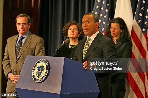 Gov. Deval Patrick announces two actions at a State-House press conference on Thursday, Jan. 11, 2007. Through Public Safety Secretary Kevin M....