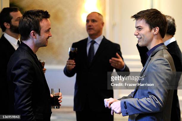 Aaron Paul and Nick Krause attend the 12th Annual AFI Awards held at the Four Seasons Hotel Los Angeles at Beverly Hills on January 13, 2012 in...