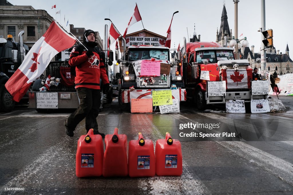 Canadian Protesters Continue Ongoing Demonstration In Country's Capital Over Government Handling Of Covid Measures