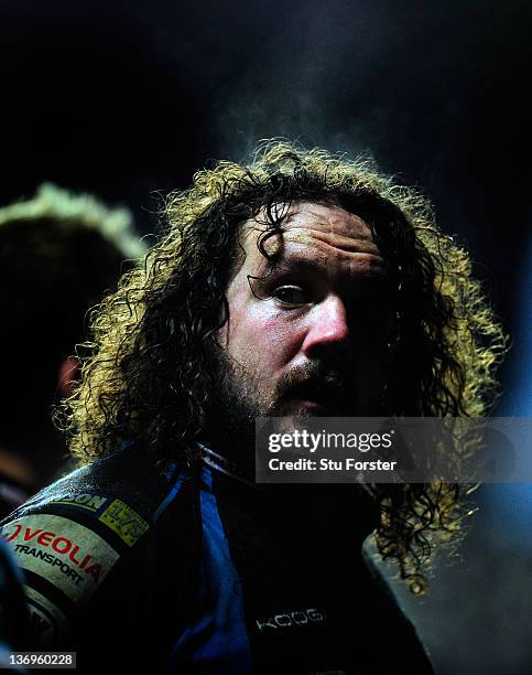 Ospreys prop Adam Jones prepares to scrum down during the Heineken Cup pool five match between Ospreys and Benetton Treviso at Liberty Stadium on...