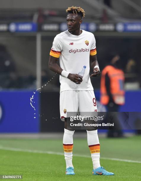 Kevin Oghenetega Tamaraebi Bakumo-Abraham of AS Roma looks on during the Coppa Italia match between FC Internazionale and AS Roma at Stadio Giuseppe...