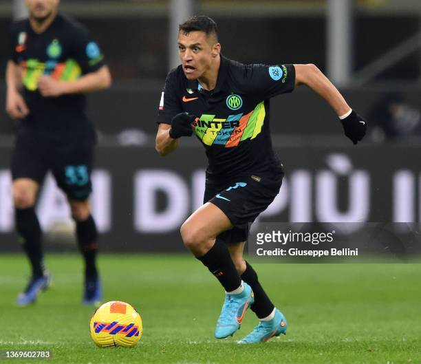 Alexis Alejandro Sanchez Sanchez of FC Internazionale in action during the Coppa Italia match between FC Internazionale and AS Roma at Stadio...