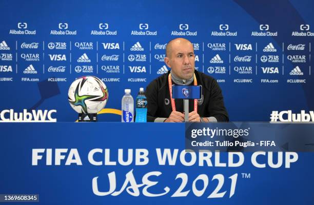 Leonardo Jardim, Manager of Al Hilal speaks to the press after their sides defeat during the FIFA Club World Cup UAE 2021 Semi Final match between Al...