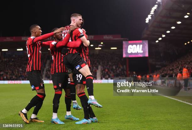 Ryan Christie of AFC Bournemouth celebrates scoring the opening goal during the Sky Bet Championship match between AFC Bournemouth and Birmingham...
