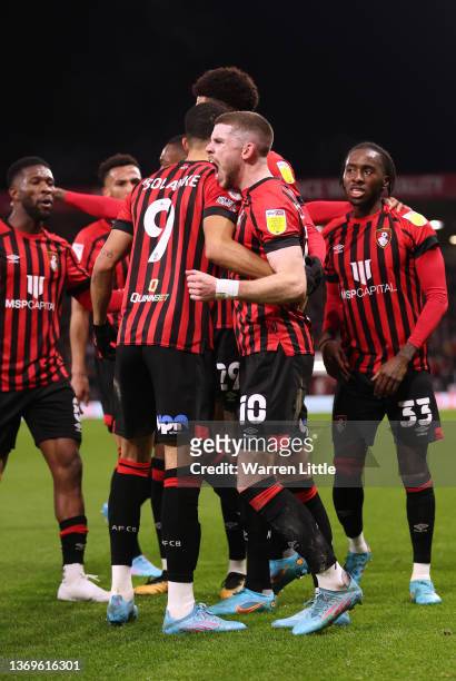 Ryan Christie of AFC Bournemouth celebrates scoring the opening goal during the Sky Bet Championship match between AFC Bournemouth and Birmingham...