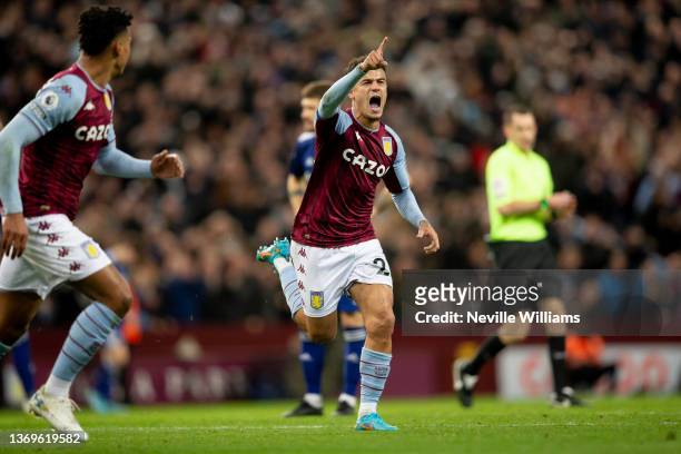 Philippe Coutinho of Aston Villa scores for Aston Villa during the Premier League match between Aston Villa and Leeds United at Villa Park on...