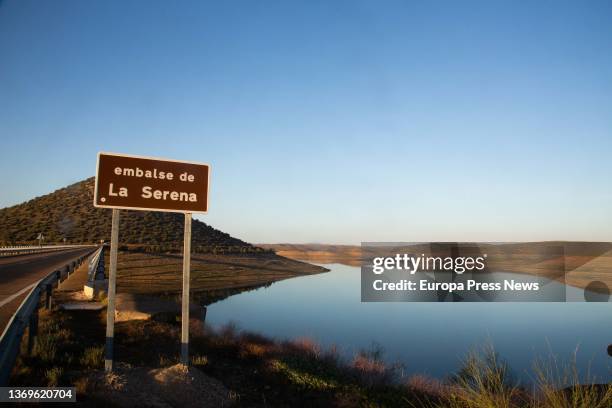 View of the La Serena reservoir, which now barely reaches 15 percent of its dammed water capacity, on February 9 in Badajoz, Extremadura, Spain. The...