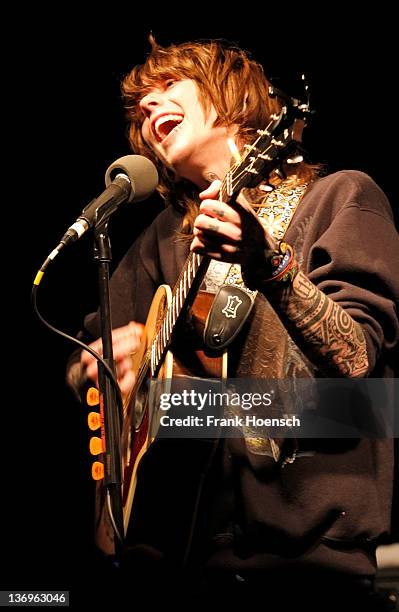 Singer Christofer Drew Ingle of the band Never Shout Never performs live during a concert at the Postbahnhof on January 13, 2012 in Berlin, Germany.