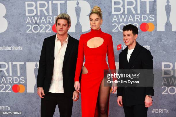 Dot Major , Hannah Reid and Dan Rothman of London Grammar attend The BRIT Awards 2022 at The O2 Arena on February 08, 2022 in London, England.