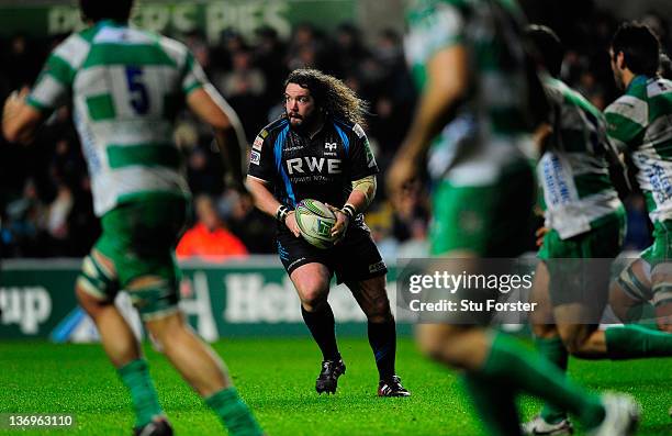 Ospreys prop Adam Jones in action during the Heineken Cup pool five match between Ospreys and Benetton Treviso at Liberty Stadium on January 13, 2012...