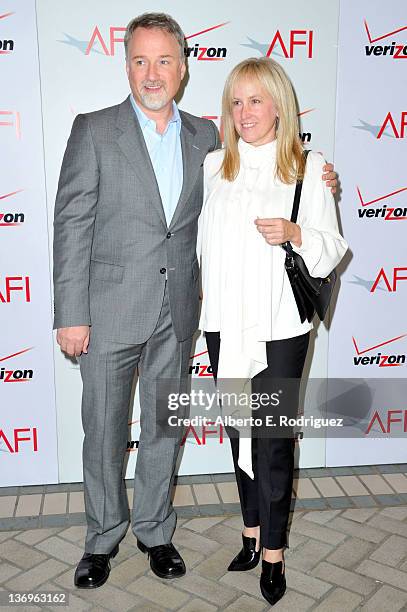 Director David Fincher and Producer Ceán Chaffin arrive at the 12th Annual AFI Awards held at the Four Seasons Hotel Los Angeles at Beverly Hills on...