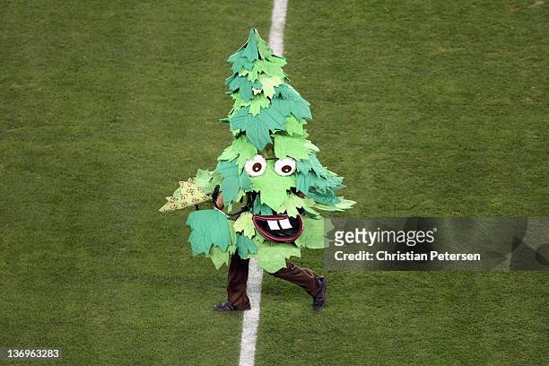 The Stanford Cardinal mascot tree performs against the Oklahoma State Cowboys during the Tostitos Fiesta Bowl on January 2, 2012 at University of...