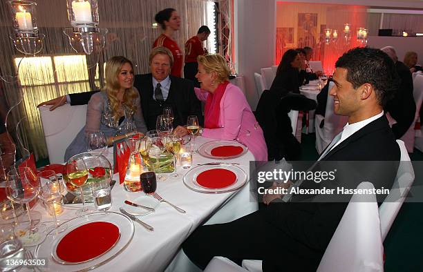 Oliver Kahn with wife Svenja , Claudia Effenberg and Michael Ballack attend the Uli Hoeness' 60th birthday celebration at Postpalast on January 13,...