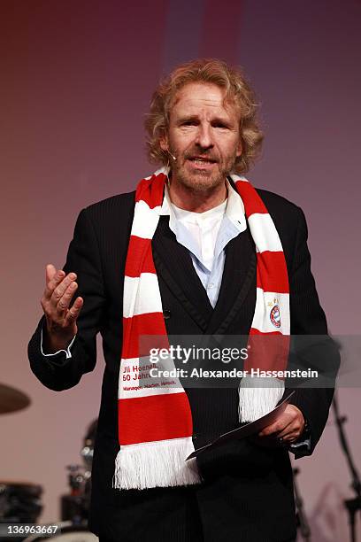 Thomas Gottschalk performs at Uli Hoeness' 60th birthday celebration at Postpalast on January 13, 2012 in Munich, Germany.