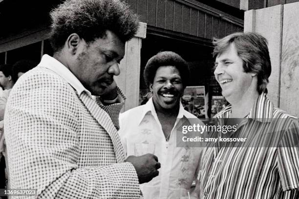 American boxing promoter Don King enjoying the day with soulful singer/songwriter Wilson Pickett and owner of Fame Studios and father of Muscle...