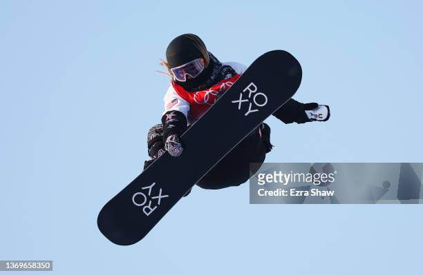 Chloe Kim of Team United States performs a trick in practice ahead of the Women's Snowboard Halfpipe Final on Day 6 of the Beijing 2022 Winter...