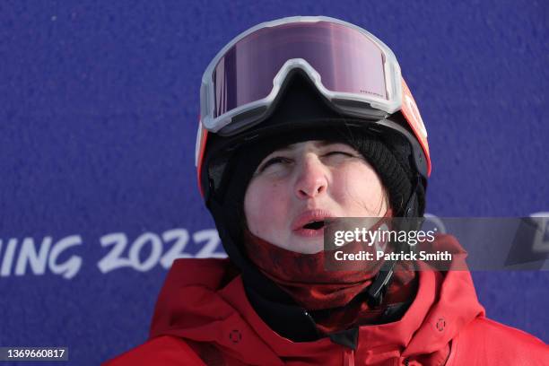 Elizabeth Hosking of Team Canada reacts during the Women's Snowboard Halfpipe Final on Day 6 of the Beijing 2022 Winter Olympics at Genting Snow Park...