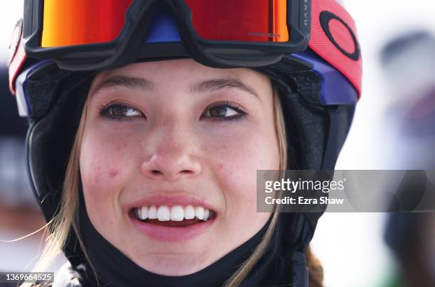 Ailing Eileen Gu of Team China looks on during the Women's Snowboard Halfpipe Final on Day 6 of the Beijing 2022 Winter Olympics at Genting Snow Park...
