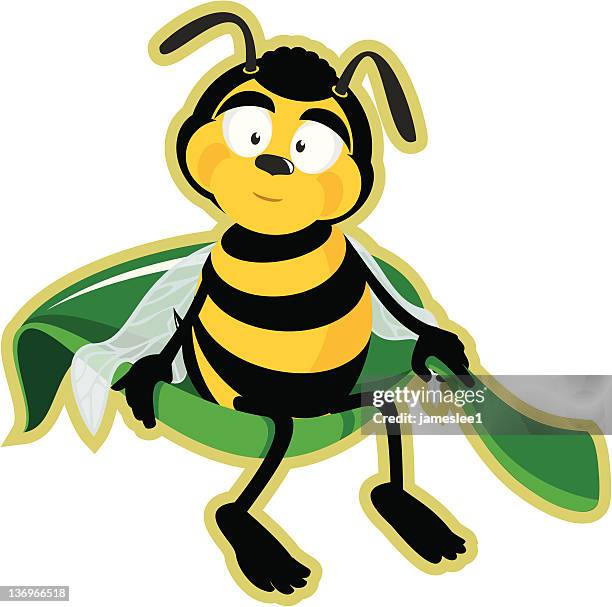 bee on a leaf - bumblebee white background stock illustrations
