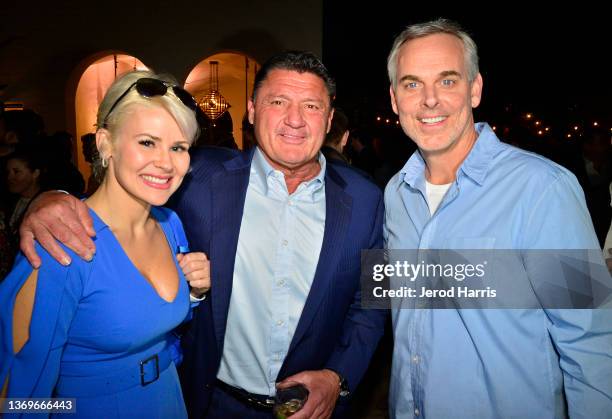 Bailie Lauderdale, Ed Orgeron and Colin Cowherd attend the The Volume Anniversary Party on February 09, 2022 in Los Angeles, California.