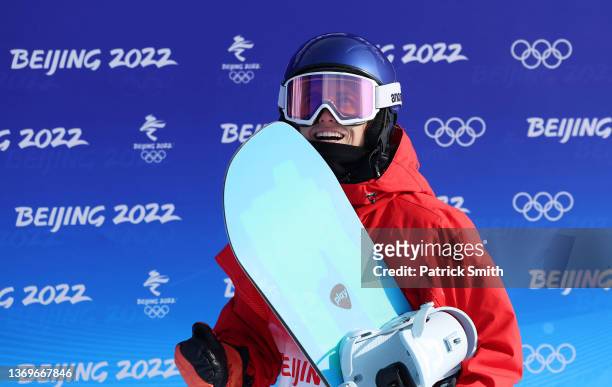 Queralt Castellet of Team Spain reacts during the Women's Snowboard Halfpipe Final on Day 6 of the Beijing 2022 Winter Olympics at Genting Snow Park...
