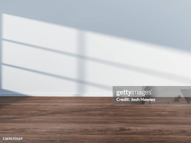 futuristic empty room, 3d rendering - wooden flooring stock pictures, royalty-free photos & images