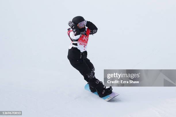 Chloe Kim of Team United States reacts after winning the gold medal during the Women's Snowboard Halfpipe Final on Day 6 of the Beijing 2022 Winter...