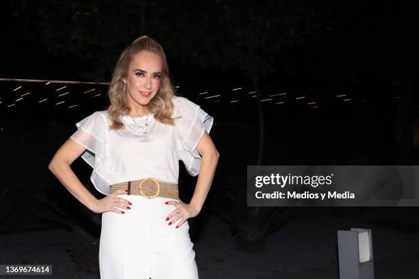 Jimena Pérez 'La Choco' poses for photos during the presentation of the Spring 2022 collection by 'Andrea' at TV Azteca Estudios on February 9, 2022...