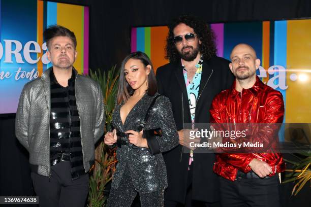 Ángel Baillo, Jass Reyes, Jorge Corrales and Servando Yáñez of Playa Limbo pose for photos during the presentation of the Spring 2022 collection by...