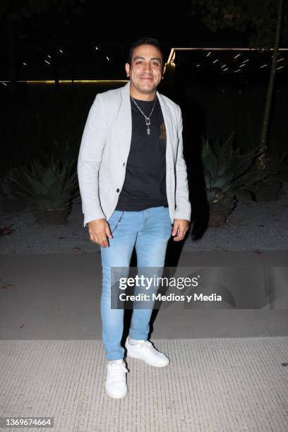 Luis Fernando Peña poses for photos during the presentation of the Spring 2022 collection by 'Andrea' at TV Azteca Estudios on February 9, 2022 in...