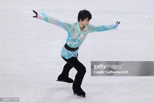 Yuzuru Hanyu of Team Japan skates during the Men Single Skating Free Skating on day six of the Beijing 2022 Winter Olympic Games at Capital Indoor...