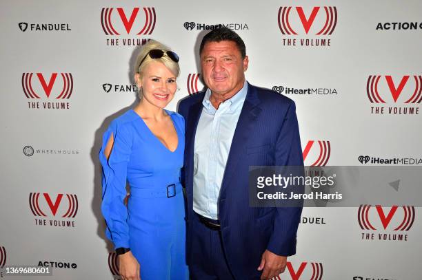 Bailie Lauderdale and Ed Orgeron attend the The Volume Anniversary Party on February 09, 2022 in Los Angeles, California.
