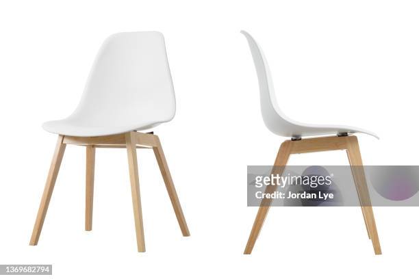 white chair taken in studio with white background - sedia foto e immagini stock