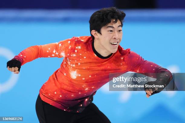 Nathan Chen of Team United States skates during the Men Single Skating Free Skating on day six of the Beijing 2022 Winter Olympic Games at Capital...