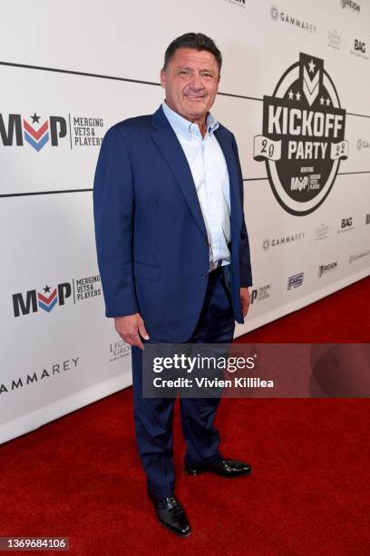Ed Orgeron attends Big Game Kick-Off Event, hosted by Jay Glazer, Merging Vets And Players, at Academy LA on February 09, 2022 in Los Angeles,...