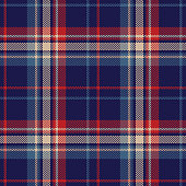 Tartan check plaid pattern in navy blue, red, beige for spring summer autumn winter. Seamless vector illustration for flannel shirt, pyjamas, blanket, throw, scarf, other modern fashion textile print.