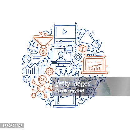 Inbound Marketing Related Objects and Elements. Hand Drawn Vector Doodle Illustration Collection. Hand Drawn Pattern Design Inbound Marketing Related Objects and Elements. Hand Drawn Vector Doodle Illustration Collection. Hand Drawn Pattern Design